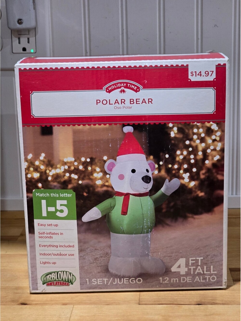Holiday Time 4ft Tall Polar Bear Christmas Decoration  Airblown Inflatable